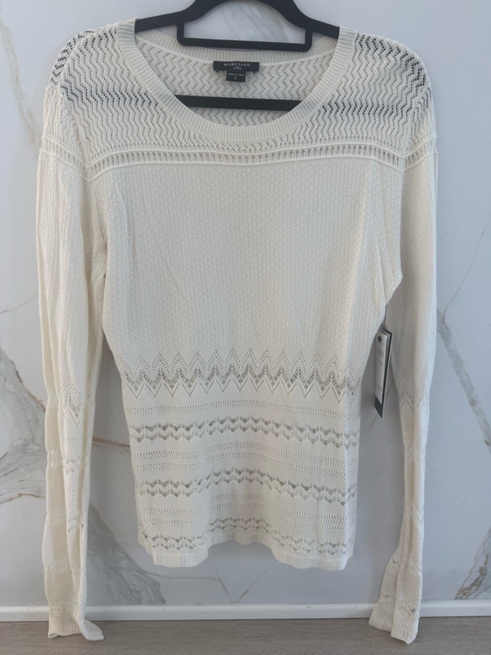 Marciano Cream Open-Knit Long Sleeve Sweater